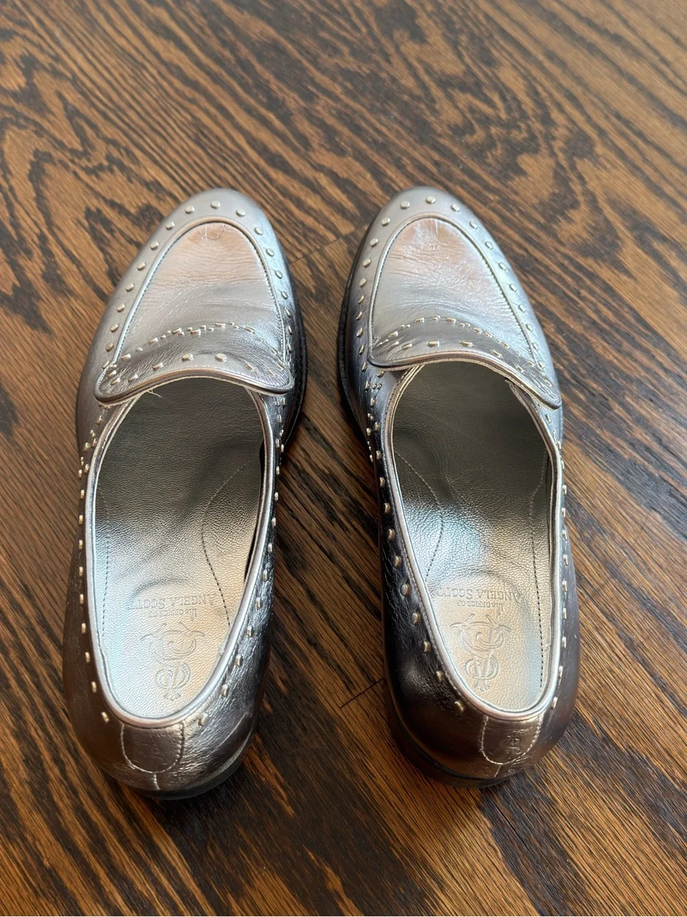 The Office of Angela Scott Miss Cecilia Studded Metallic Loafers Silver 39